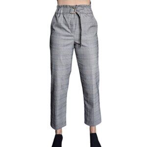 Dynamite High Waisted Straight Leg Black/White Plaid Pants with Gold Loop  Belt